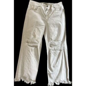 Women's Sneak Peek White Cropped Denim Jeans with raw hem and Destroyed Knees 31